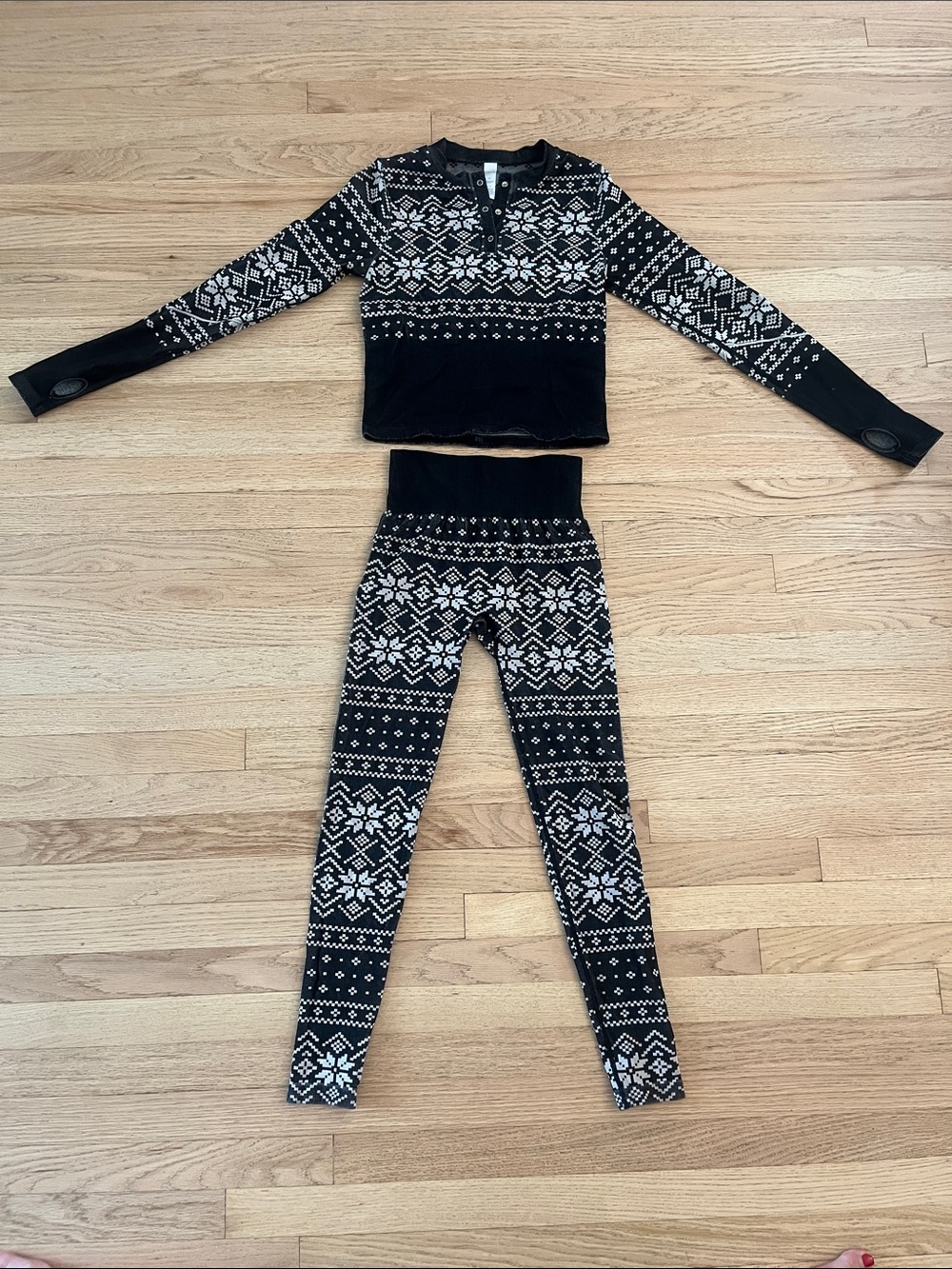 Vitality Black & White Fair Isle Knit Crop Top and Leggings Set
